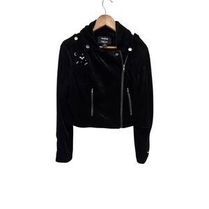 ModCloth x Collectif Moto Jacket Women 16 Black Velvet Bat Moon Celestial Gothic